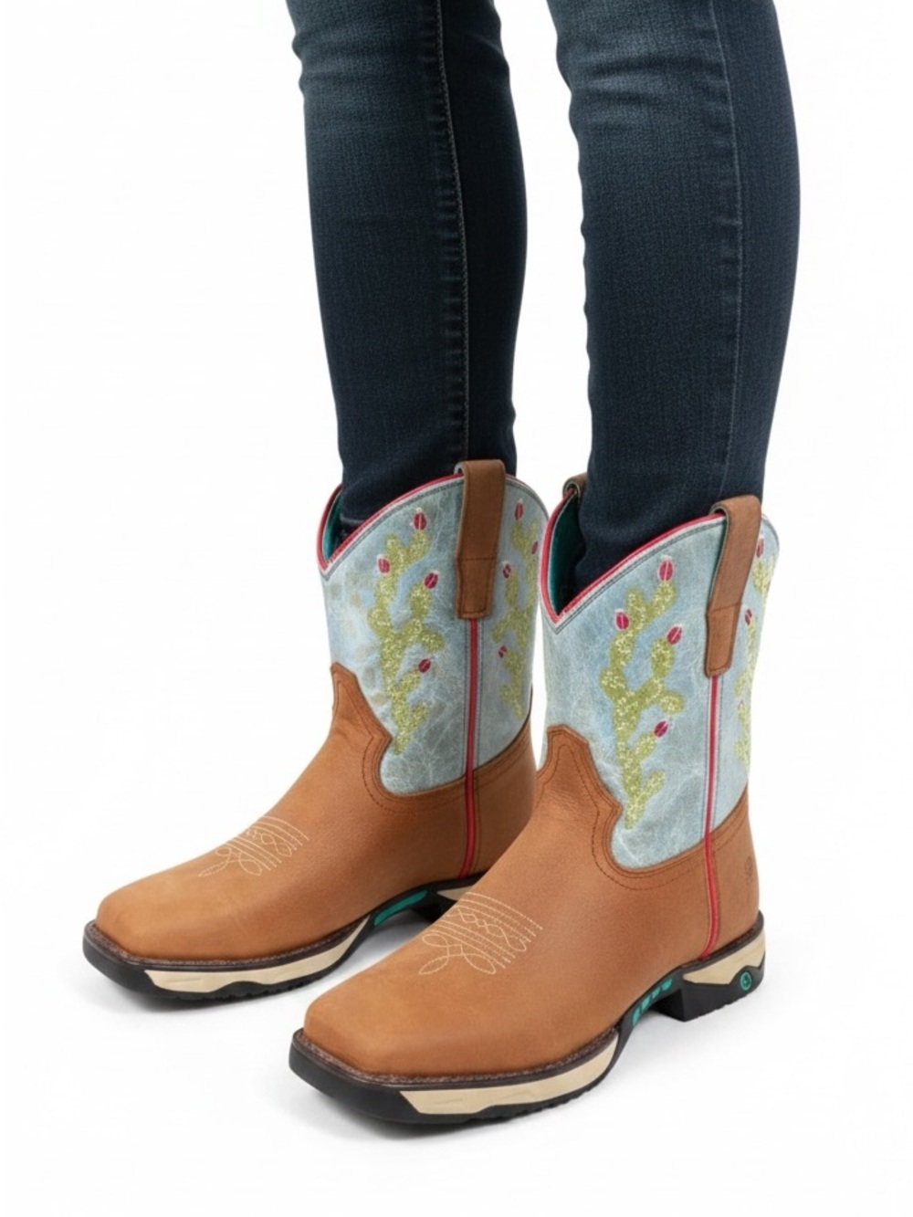 Corral Ladies Tan Hydro Resist Cactus Farm Ranch Dual Density Sole Boot Size 9 M